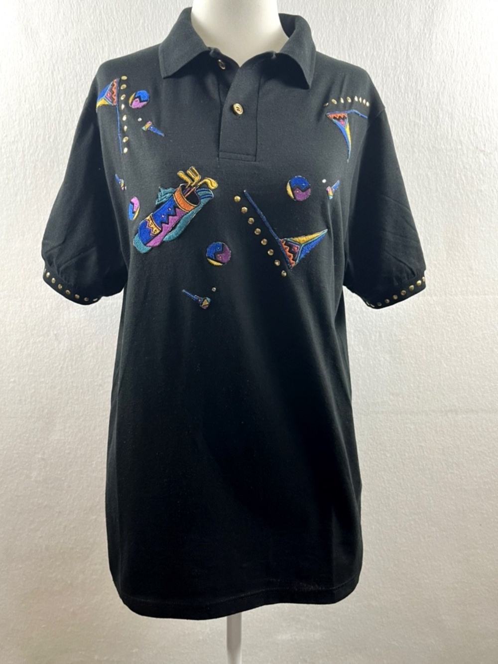 Vintage Learsi Collection Size S Golf Theme Shirt Novelty Black Embroidery Print